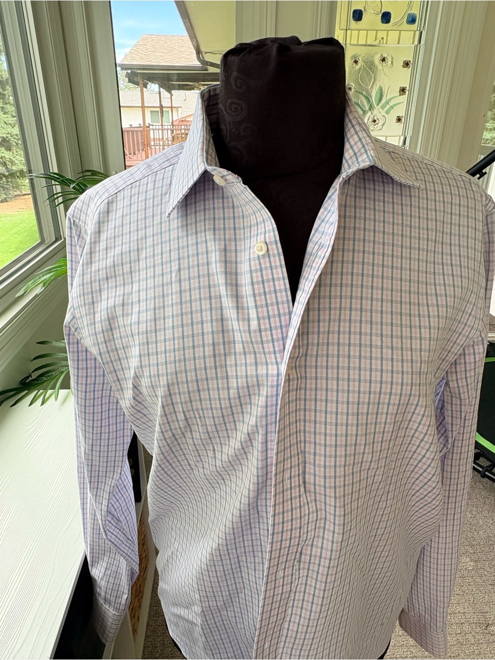 Jos. A. Bank Light Blue and White Checked Dress Shirt